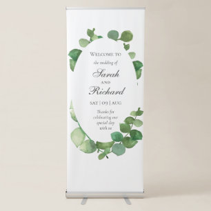 Eucalyptus Boho Greenery Floral Welcome Retractable Banner