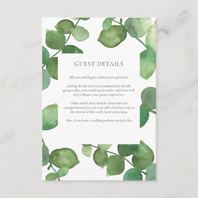 Eucalyptus Boho Greenery Guest Information Details Enclosure Card (Front)