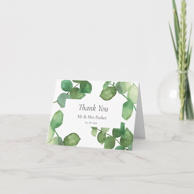 Eucalyptus Boho Greenery Wedding Thank You Card (Front)