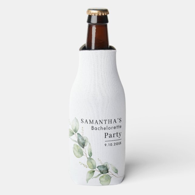 Eucalyptus Botanical Bachelorette Party Bottle Cooler (Bottle Front)