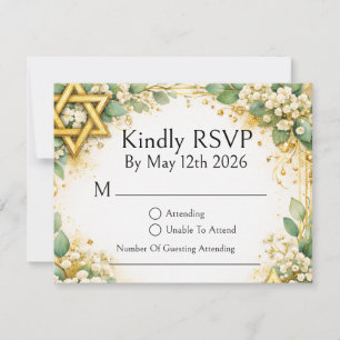 Eucalyptus Botanical Floral Baby's Breath Gold RSVP Card