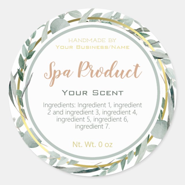 Eucalyptus Botanical Foliage Spa Product Labels (Front)