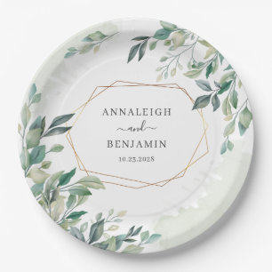 Eucalyptus Botanical Geometric Greenery Wedding Paper Plate