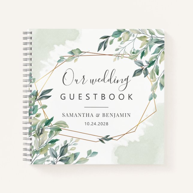 Eucalyptus Botanical Geometric Wedding Guest Book (Front)