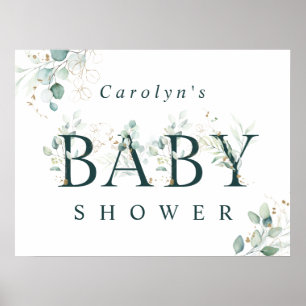 Eucalyptus Botanical Green Letter Baby Shower Sign