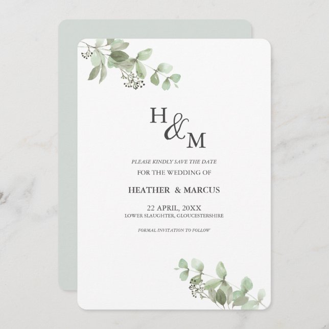 Eucalyptus Botanical Green Sophisticated Wedding S Save The Date (Front/Back)