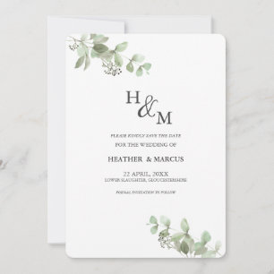 Eucalyptus Botanical Green Sophisticated Wedding S Save The Date