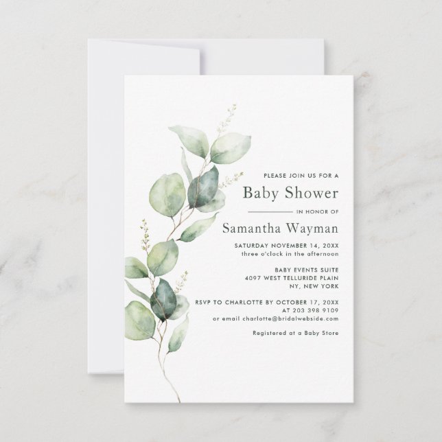 Eucalyptus Botanical Greenery Boy Baby Shower Invitation (Front)