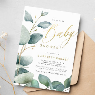 Eucalyptus botanical greenery foliage baby shower invitation
