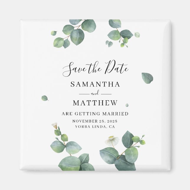 Eucalyptus Botanical Greenery Save the Date Magnet (Front)
