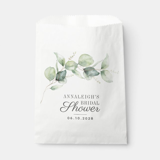 Eucalyptus Botanical Greenery Script Bridal Shower Favour Bags (Front)