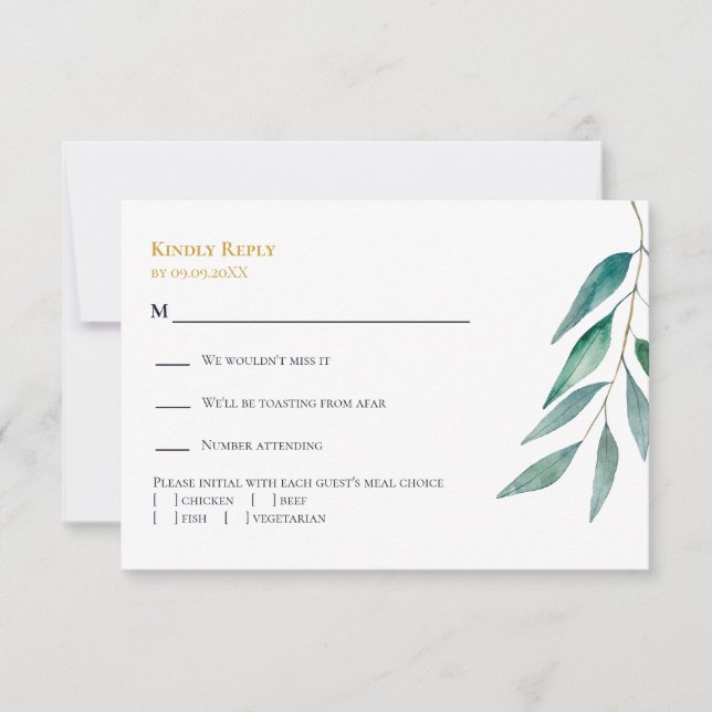 Eucalyptus Botanical Greenery Wedding Invitation,  RSVP Card (Front)