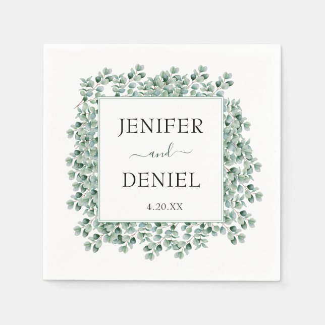Eucalyptus Botanical Greenery  Wedding Napkin (Front)