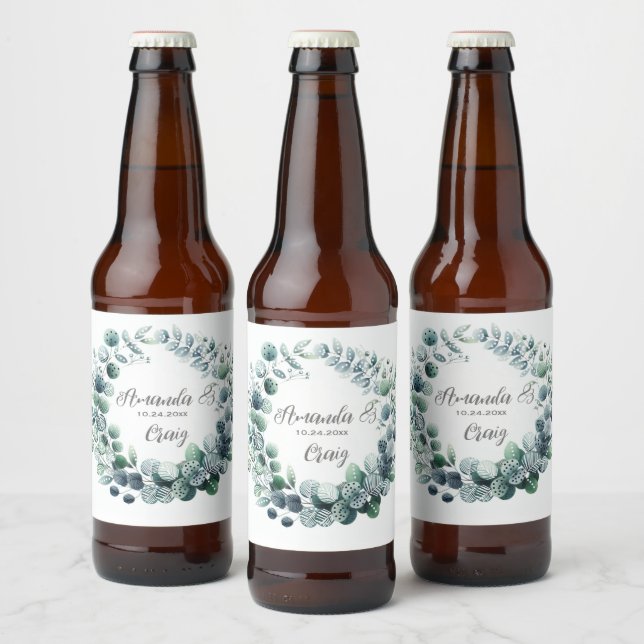 Eucalyptus Botanical Leaf Wedding Beer Bottle Label (Bottles)