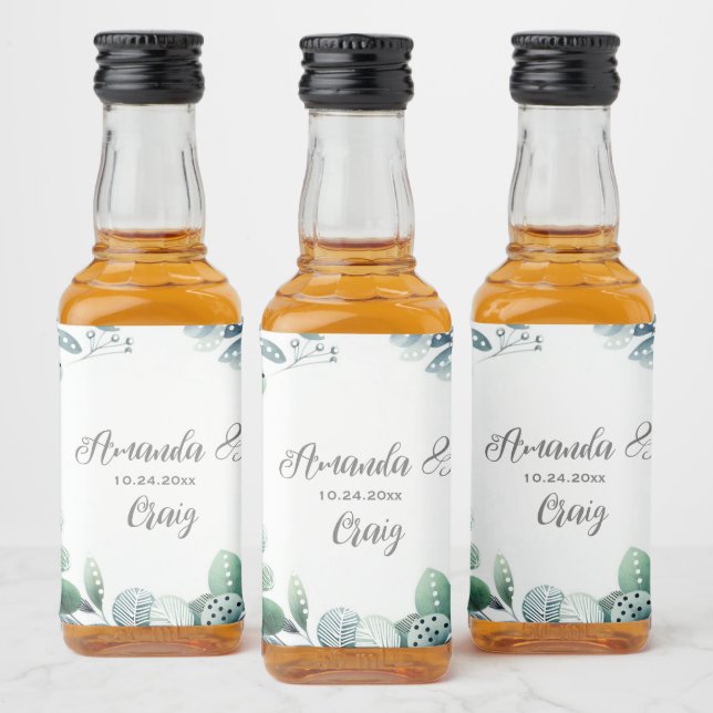 Eucalyptus Botanical Leaf Wedding Liquor Bottle Label (Bottles)