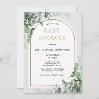 Eucalyptus Botanical Letter Gold Baby Shower  Invitation