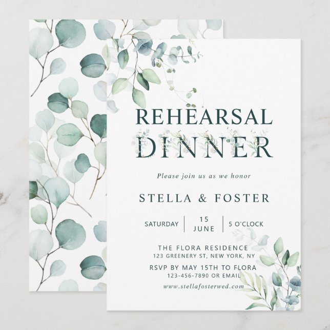 Eucalyptus Botanical Letter Rehearsal Dinner Invitation (Front/Back)