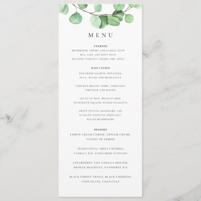 Eucalyptus Botanical Menu (Front)