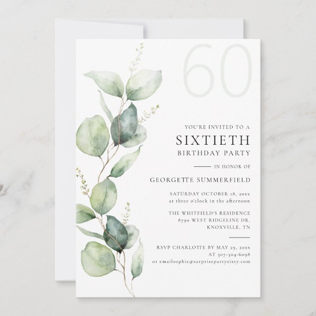 Eucalyptus Botanical Mum 60th Birthday Invitation (Front)