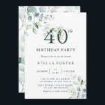 Eucalyptus Botanical Number 40th Birthday Party Invitation<br><div class="desc">This 40th birthday party invitation features painted watercolor eucalyptus and green leaves with botanical green and gold numbers.</div>
