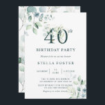Eucalyptus Botanical Number 40th Birthday Party Invitation<br><div class="desc">This 40th birthday party invitation features painted watercolor eucalyptus and green leaves with botanical green and gold numbers.</div>