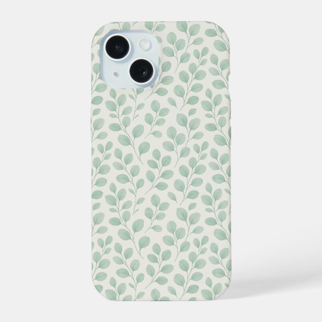 Eucalyptus Botanical Pattern iPhone 15 Case (Back)