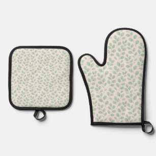 Eucalyptus Botanical Pattern Oven Mitt & Pot Holder Set