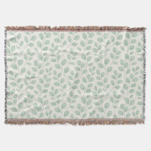 Eucalyptus Botanical Pattern Throw Blanket (Front)