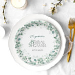 Eucalyptus Botanical Sage Green Bridal Shower Paper Plate<br><div class="desc">This design is a stunning work of art that captures the delicate beauty of eucalyptus botanicals in a serene and calming sage green colour palette. The intricate brushstrokes and subtle shading of the watercolor create a natural and organic feel, transporting the viewer to a tranquil garden setting. The elegant eucalyptus...</div>
