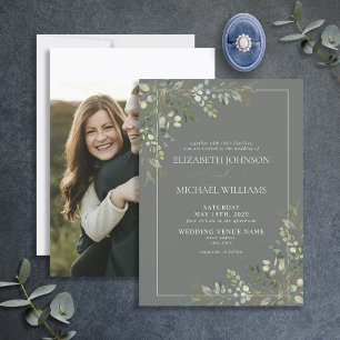 Eucalyptus Botanical Sage Green Photo Wedding Invitation