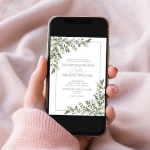 Eucalyptus Botanical Sage Green Script Wedding Invitation