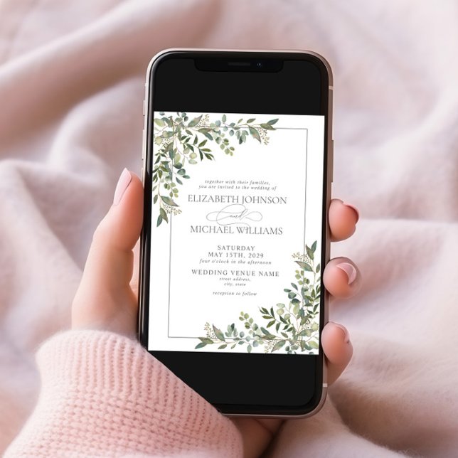 Eucalyptus Botanical Sage Green Script Wedding Invitation (Creator Uploaded)