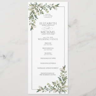 Eucalyptus Botanical Sage Green Script Wedding Programme