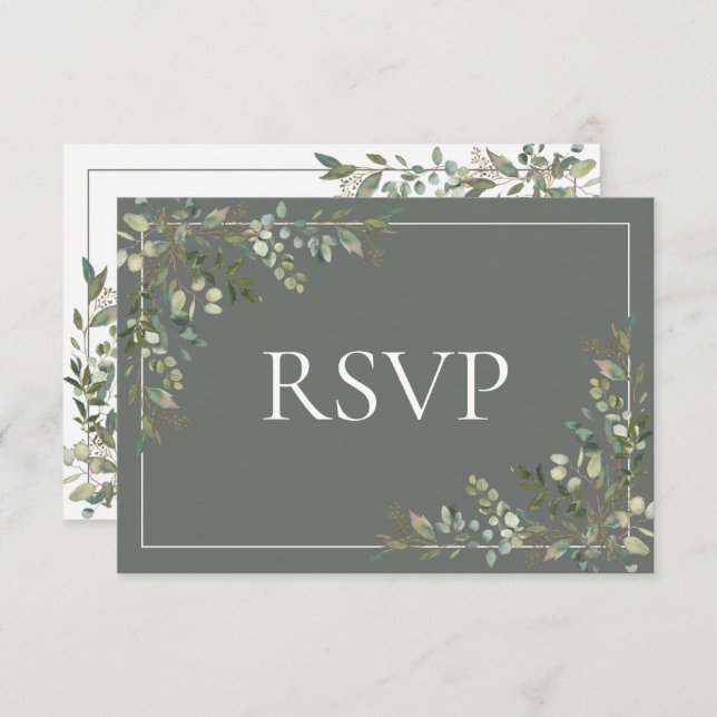 Eucalyptus Botanical Sage Green Script Wedding RSV RSVP Card (Front/Back)