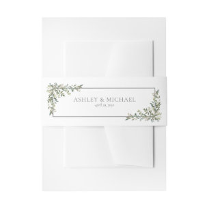 Eucalyptus Botanical Sage Green Watercolor Wedding Invitation Belly Band