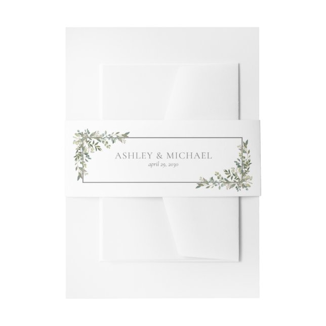 Eucalyptus Botanical Sage Green Watercolor Wedding Invitation Belly Band (Front Example)