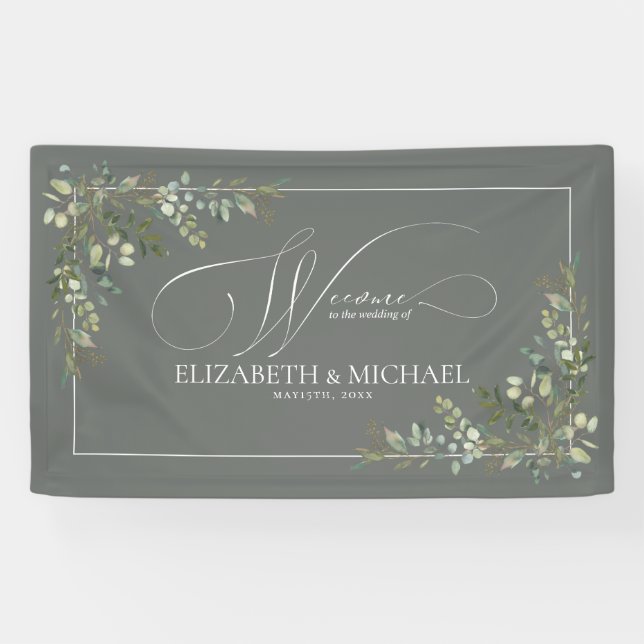 Eucalyptus Botanical Sage Green Wedding Banner (Horizontal)