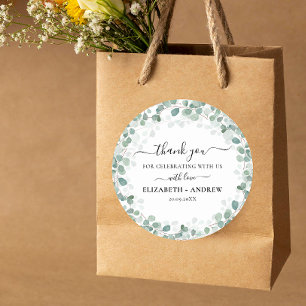 Eucalyptus Botanical Sage Green Wedding Classic Round Sticker