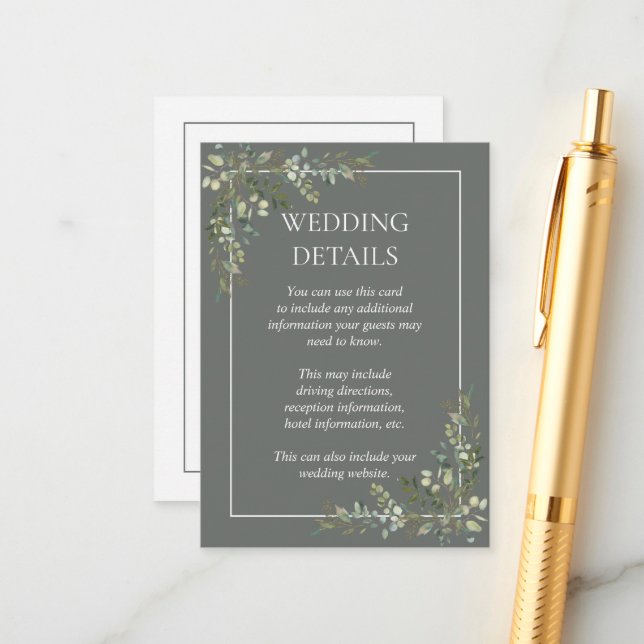 Eucalyptus Botanical Sage Green  Wedding Details E Enclosure Card (Front/Back In Situ)