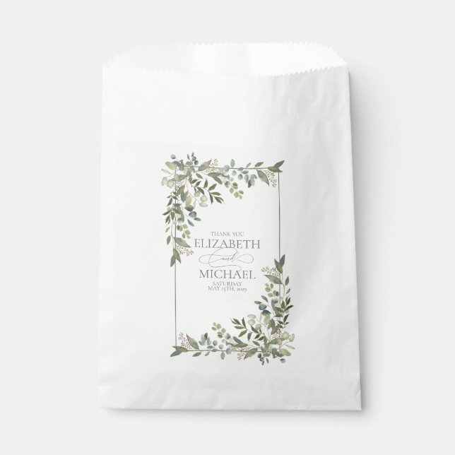 Eucalyptus Botanical Sage Green Wedding Favour Bags (Front)