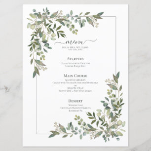 Eucalyptus Botanical Sage Green Wedding Menu