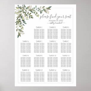 Eucalyptus Botanical Sage Green Wedding Seating Poster