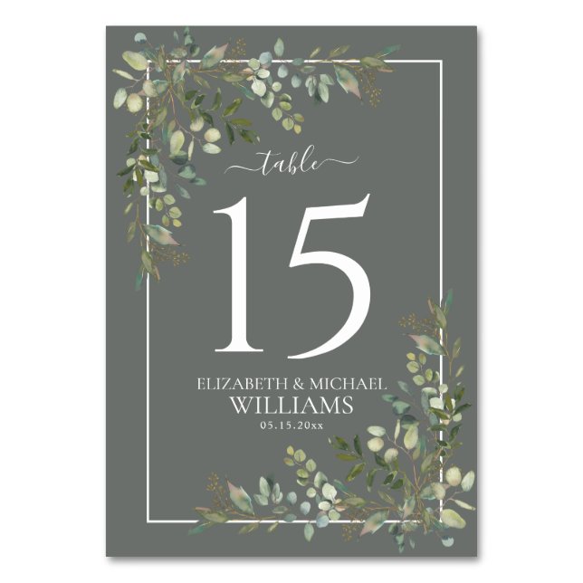 Eucalyptus Botanical Sage Green Wedding Table Numb Table Number (Front)