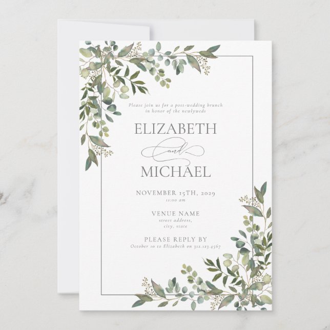 Eucalyptus Botanical SageGreen Post Wedding Brunch Invitation (Front)