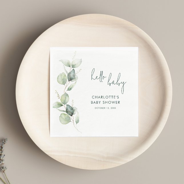 Eucalyptus Botanical Script Baby Shower Paper Napkin (Watercolor Eucalyptus Script Baby Shower Paper Napkin)