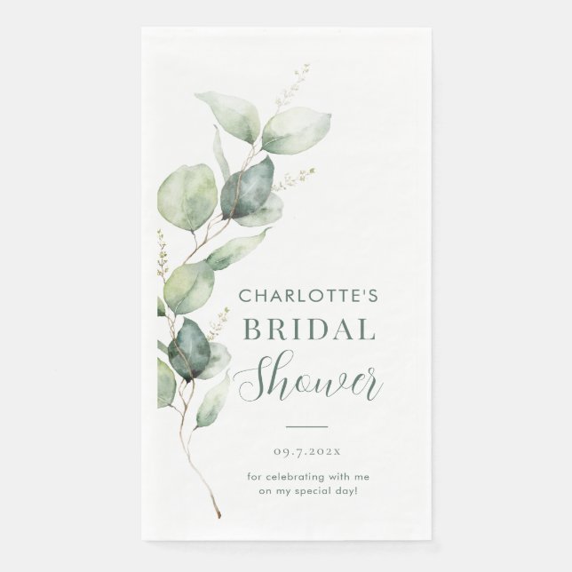 Eucalyptus Botanical Script Bridal Shower Napkin (Front)