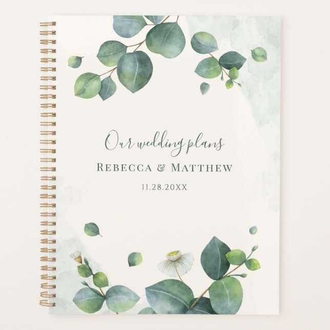 Eucalyptus Botanical Script Greenery Wedding Planner (Front)