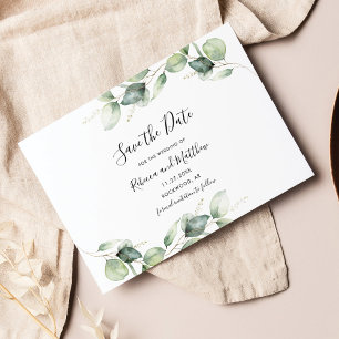 Eucalyptus Botanical Script Minimalist Save The Date