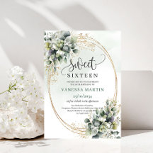 Eucalyptus Botanical Sweet 16 Green Gold Invite