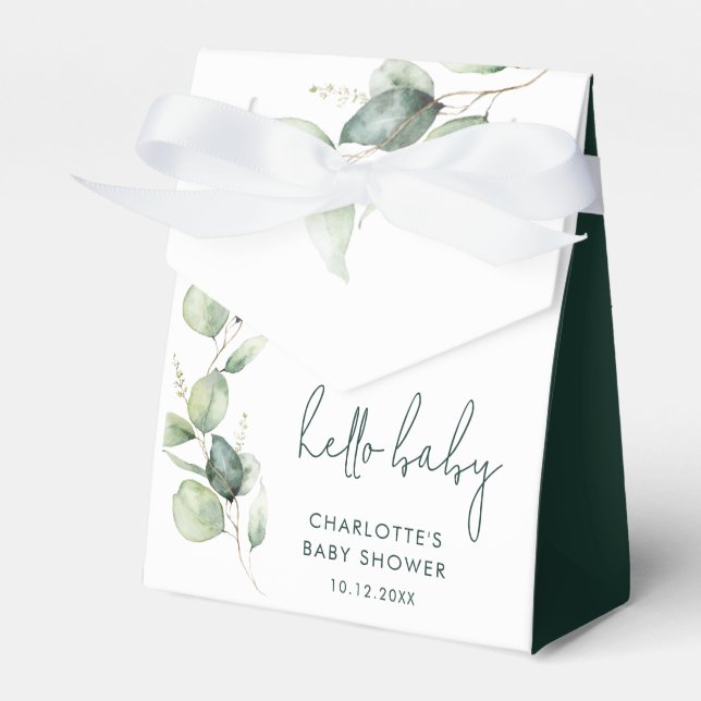Eucalyptus Botanical Watercolor Baby Shower Favour Box (Front Side)